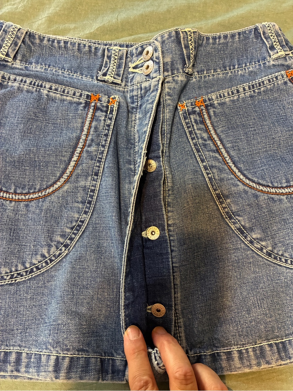 Vintage Express Bleus Button Fly Zip Pocket Denim Skirt Size 9/10 - Picture 13 of 13